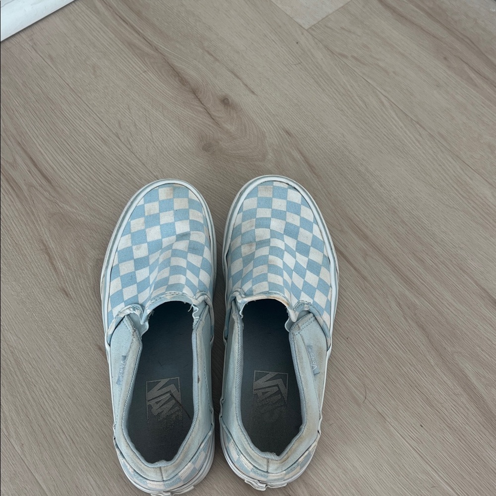 Blue and White Checkered Slip-On Vans